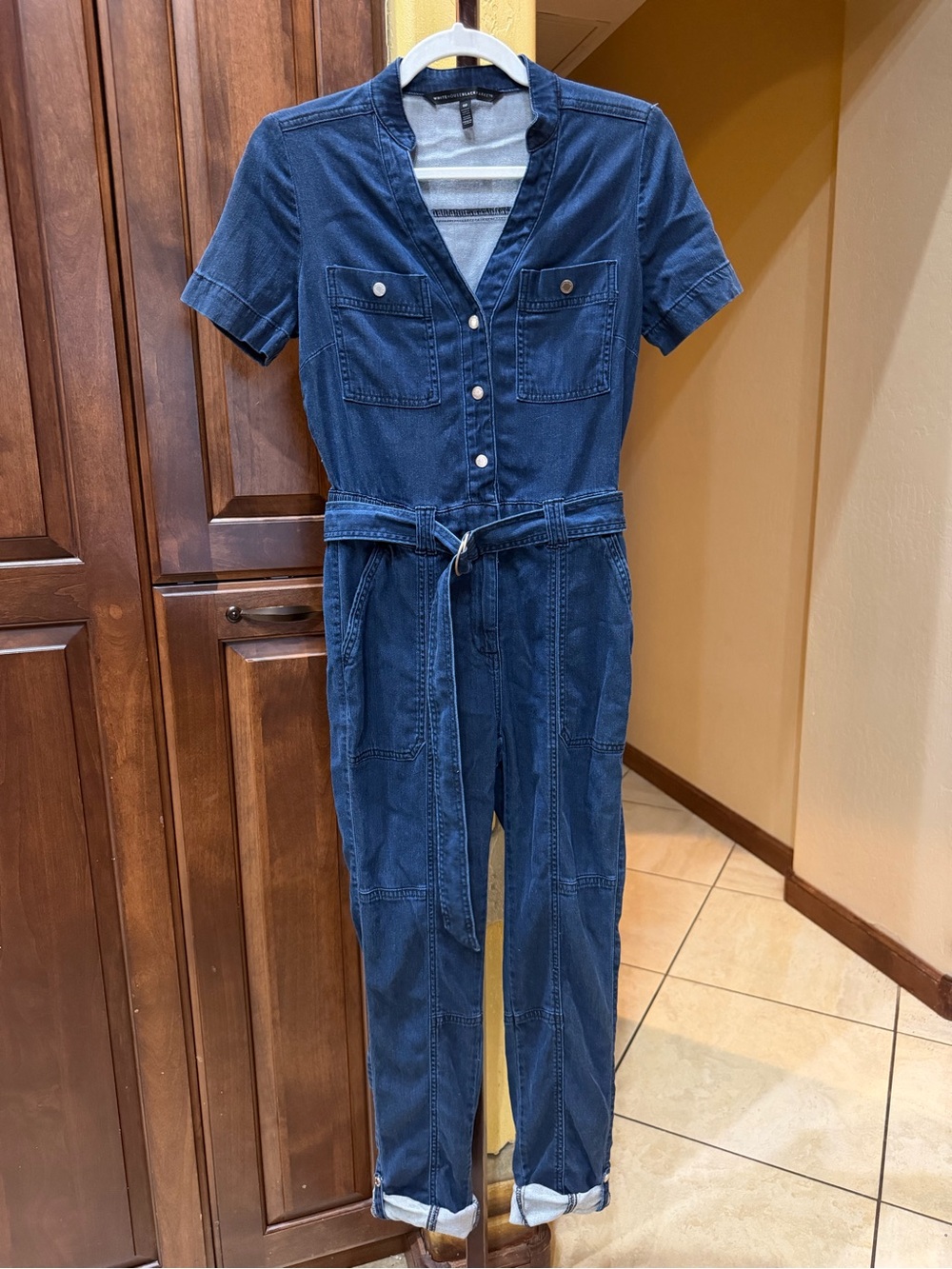 White House Black Market Dark Blue Denim Utility Jumpsuit with Belt 00 - Picture 3 of 5